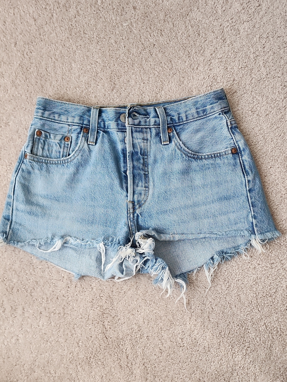 Levi's 501 Light Blue Women's Denim Cutoff Shorts - Casual Frayed Hem